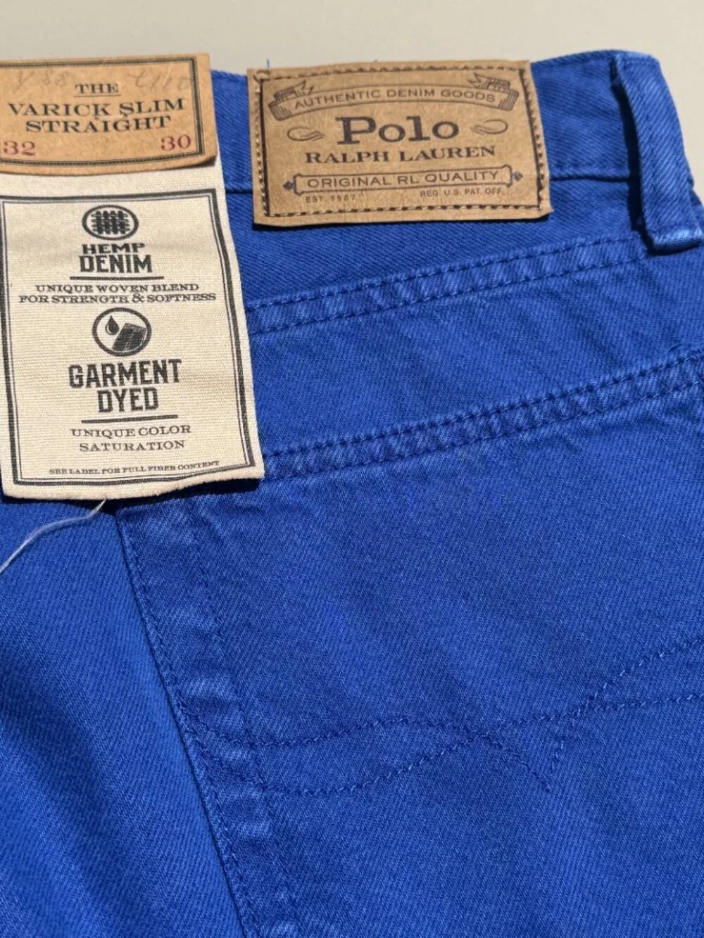 NWT Polo Ralph Lauren mens 32/30 Callen High Rise Slim Jeans Denim Blue Org $125